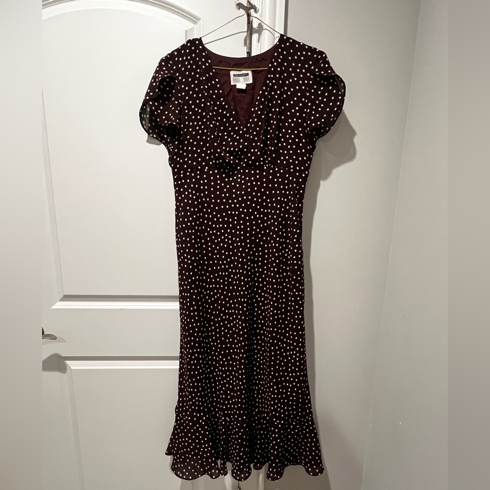 White and Brown Ruffled Tiered Midi Sundress